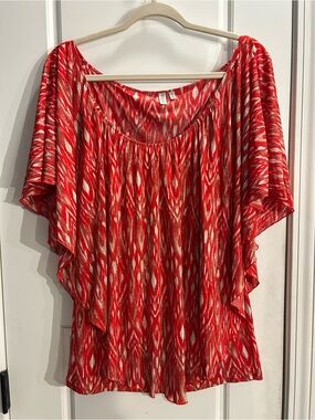 Red Flutter Sleeve Blouse